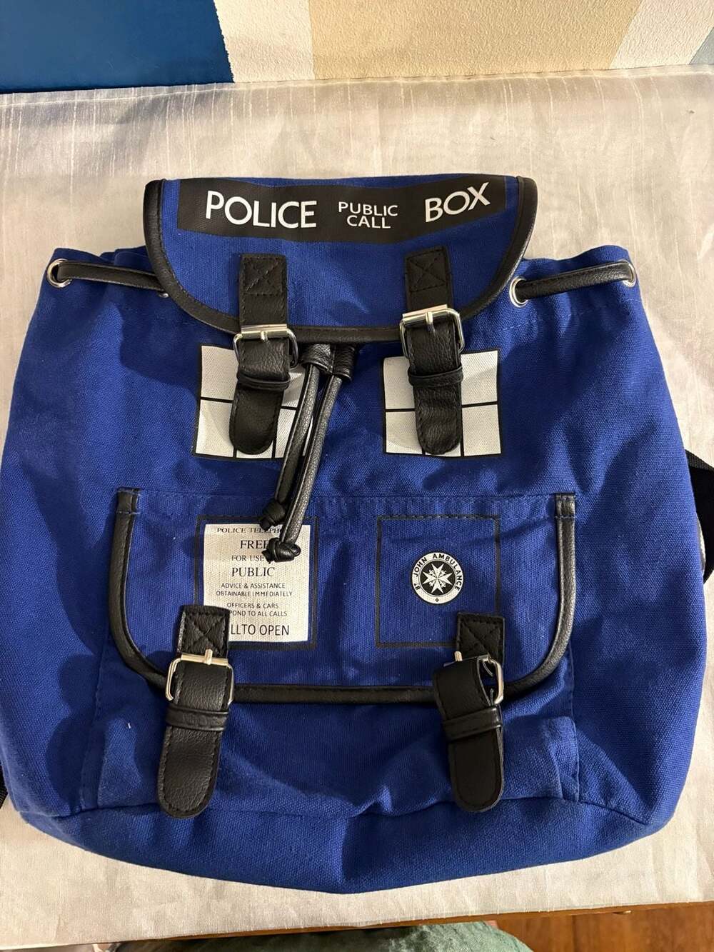 Doctor Who TARDIS Blue Canvas Backpack Rucksack BBC Licensed 2014 - Picture 3 of 6